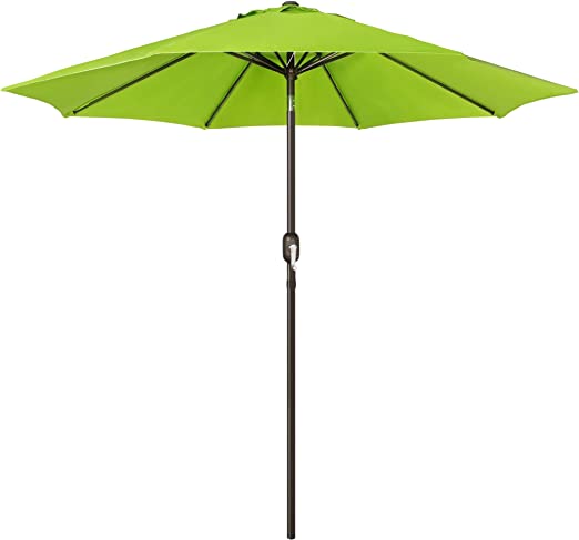 Photo 1 of Blissun 9' Outdoor Aluminum Patio Umbrella, Market Striped Umbrella with Push Button Tilt and Crank (Lime) ***PART OF POLE MISSING ***