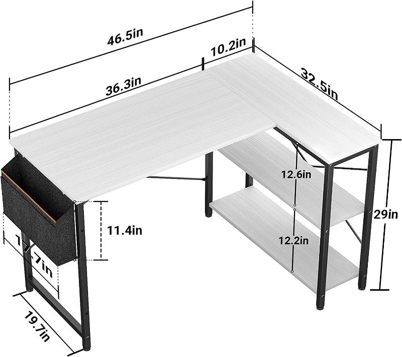 Photo 1 of Small L Shaped Computer Desk, Homieasy 47 Inch L-Shaped Corner Desk with Reversible Storage Shelves for Home Office Workstation, Modern Simple Style Writing Desk Table with Storage Bag(white)