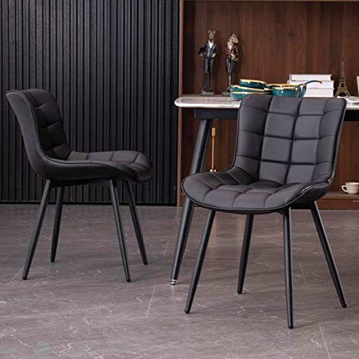 Photo 1 of YOUTASTE Black Dining Chairs Set of 2 PU Leather Upholstered Modern Kitchen Dining Room Chairs,Metal Thick Bar Counter Chairs High Back,Home Kitchen Restaurant