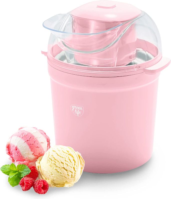 Photo 1 of GreenLife 1.5QT Electric Ice Cream, Frozen Yogurt and Sorbet Maker with Mixing Paddle, Dishwasher Safe Parts, Easy one Switch, BPA-Free, Pink
