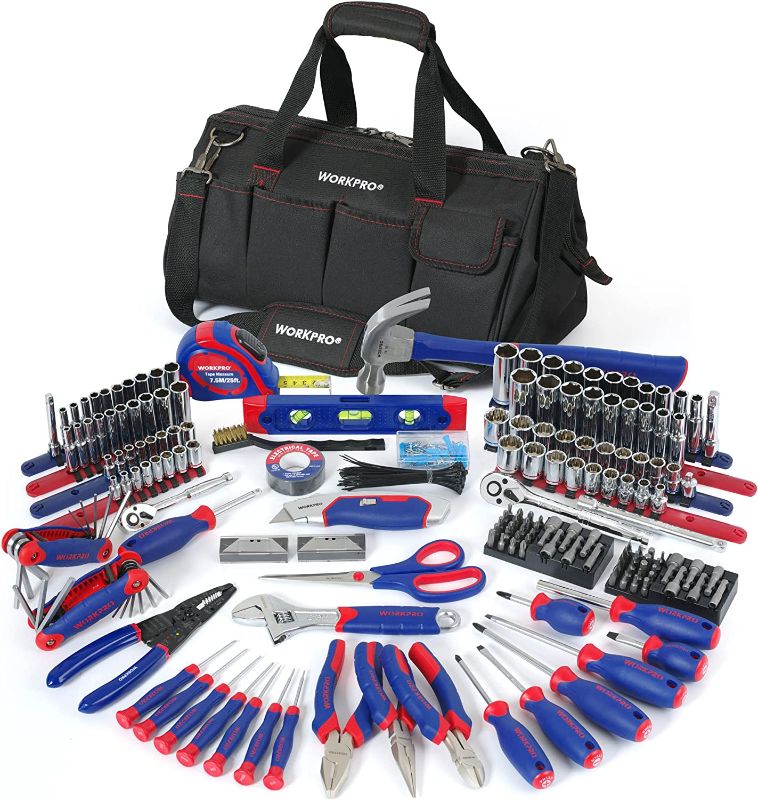 Photo 1 of WORKPRO W009037A 322-Piece Home Repair Hand Tool Kit Basic Household Tool Set with Carrying Bag
