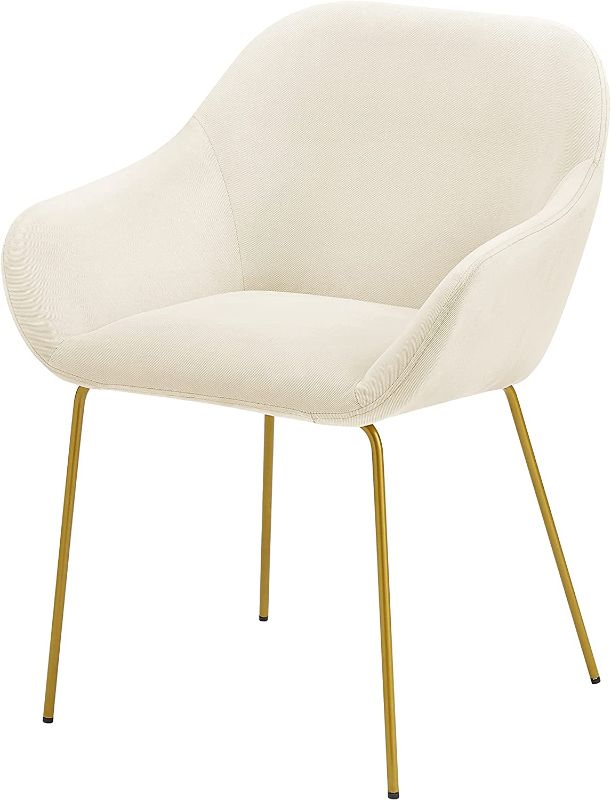 Photo 1 of Ball & Cast Upholstered Dining Modern Accent Chair with Low Armrest Golden Metal Leg Set of 1, Medium, Beige
