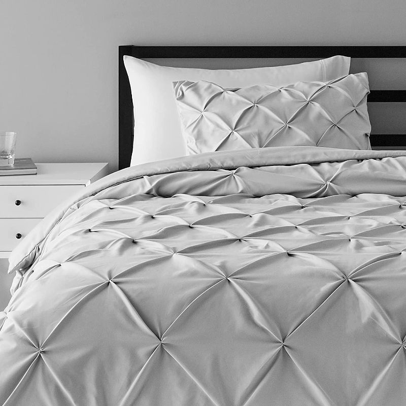 Photo 1 of Amazon Basics Pinch Pleat All-Season Down-Alternative Comforter Bedding Set - Twin / Twin XL, Light Grey
