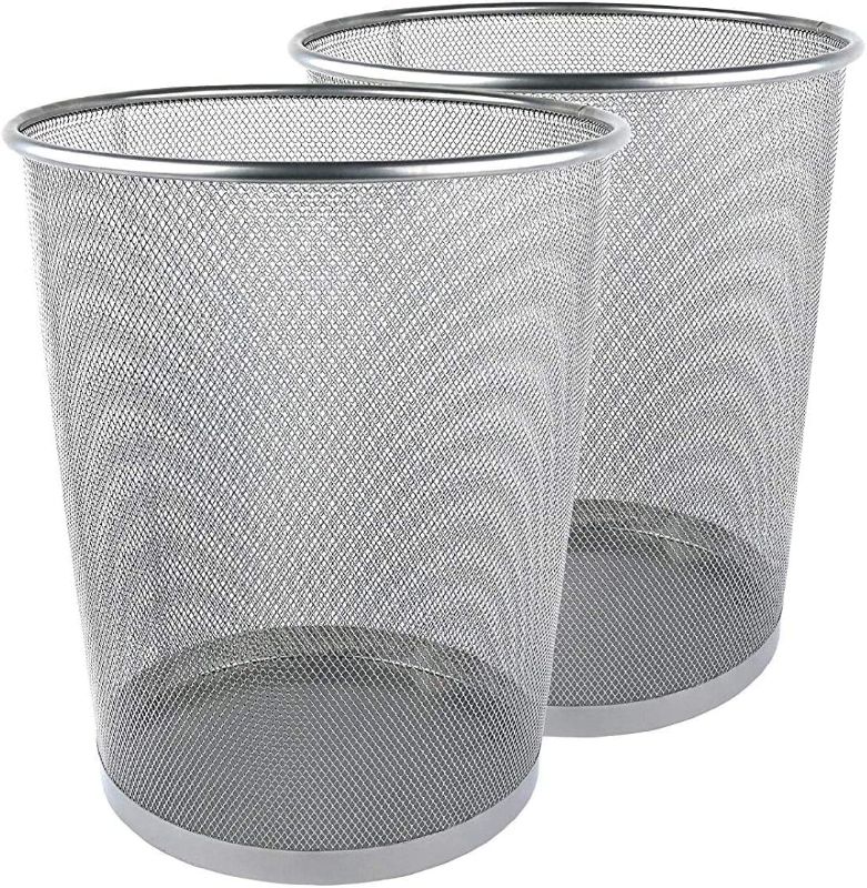 Photo 1 of Greenco Small Trash Cans for Home or Office, 2-Pack, 6 Gallon Silver Mesh Round Trash Cans, Lightweight