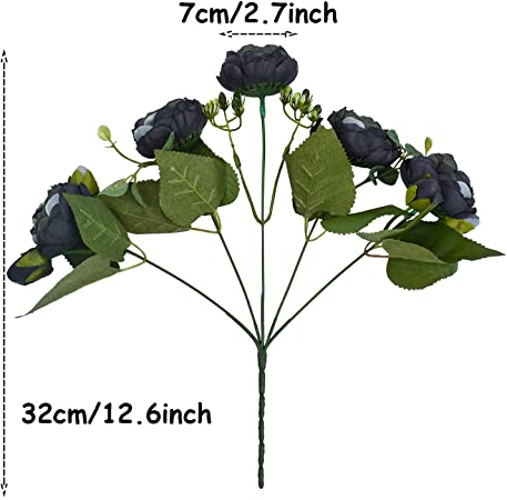 Photo 1 of 4 Packs Artificial Peony Silk Flowers Fake Glorious Flower Bouquets for Wedding Party Bridal Home Decoration, 5 Forks, 9 Head (Black)
