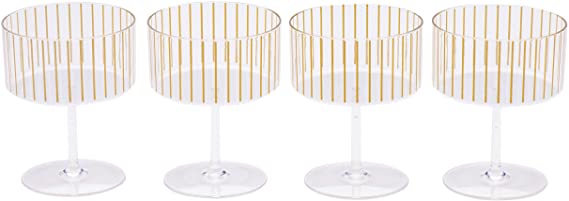 Photo 1 of Sugar & Cloth Gold Stripe Plastic Champagne or Dessert Coupe Set, 4-Piece
