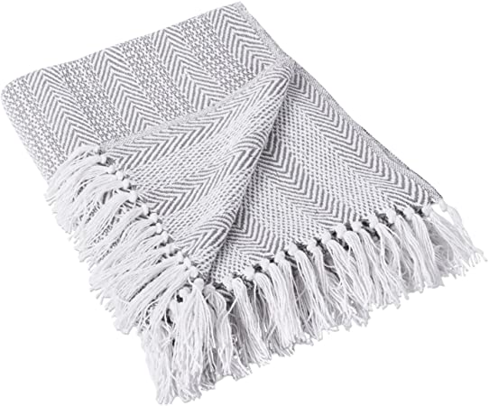 Photo 1 of DII Herringbone Striped Collection Cotton Throw Blanket, 50x60, Gray
