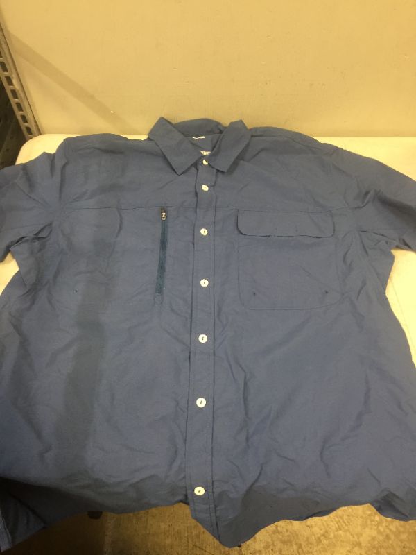 Photo 1 of WOMENS SHORT SLEEVE BUTTON UP SHIRT -- BLUE SIZE LARGE