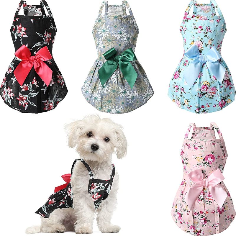 Photo 1 of 4 Pieces Dog Bowknot Floral Dress Pet Princess Dress Dog Sundress Dog Princess Dress Puppy Summer Dress for Small Pets Dogs Puppy Cats17