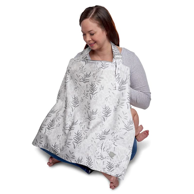 Photo 1 of Boppy Nursing Cover for Breastfeeding | Gray Fern | Apron Style with Compact Integrated Storage Pocket | Neckline to See Baby While Feeding for Nursing Mother
