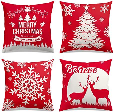 Photo 1 of Christmas Pillow Covers 18x18 Inches, Throw Pillow Covers for Vintage Farmhouse Christmas Decor (Red01)
