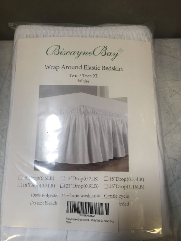 Photo 2 of Biscaynebay Wrap Around Bed Skirts for Twin Beds with Extra Long Drop of 21", White Elastic Dust Ruffles Easy Fit Wrinkle & Fade Resistant Silky Luxurious Fabric Solid Machine Washable
