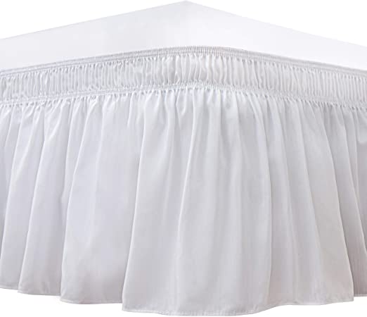 Photo 1 of Biscaynebay Wrap Around Bed Skirts for Twin Beds with Extra Long Drop of 21", White Elastic Dust Ruffles Easy Fit Wrinkle & Fade Resistant Silky Luxurious Fabric Solid Machine Washable
