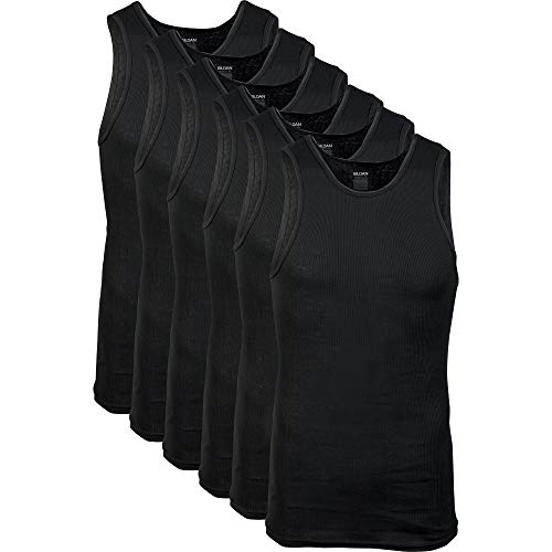 Photo 1 of Gildan Men's a-Shirts Tanks Multipack, Black (6 Pack), Large
