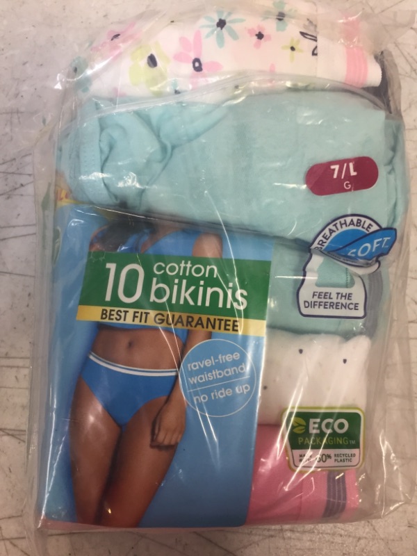 Photo 2 of  Hanes Girls' 100% Cotton Tagless Bikini Panties,10 PACK  SIZE 7/L
