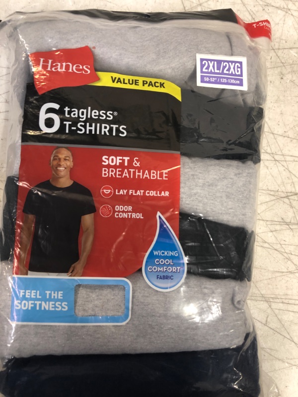 Photo 2 of  Hanes Men's White T-Shirt Pack Available, Moisture-Wicking Shirts, 100% Cotton Undershirts for Men, Multipack
SIZE 2XL