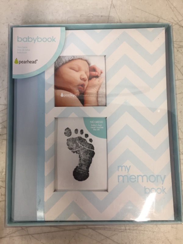 Photo 2 of Pearhead First 5 Years Chevron Baby Memory Book with Clean-Touch Baby Safe Ink Pad to Make Baby's Hand or Footprint Included, Blue