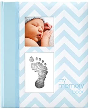 Photo 1 of Pearhead First 5 Years Chevron Baby Memory Book with Clean-Touch Baby Safe Ink Pad to Make Baby's Hand or Footprint Included, Blue
