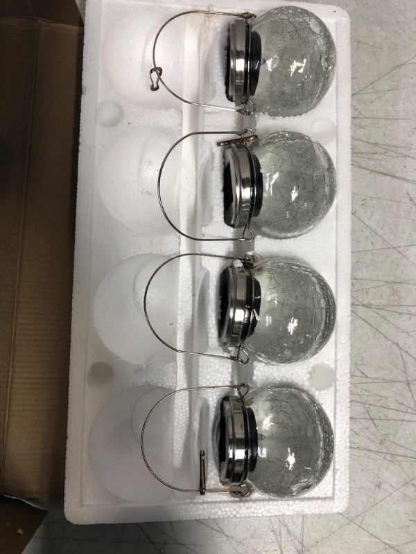 Photo 2 of 4 Pack Outdoor Hanging Solar Lights - Solar Powered Crackle Glass Ball Lights Waterproof  