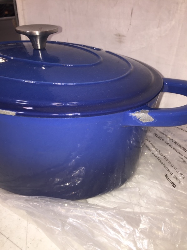 Photo 3 of Enameled Cast Iron Dutch Oven with Lid, Enamel Dutch Oven Pot with Handles, Enamel Cast Iron Dutch Oven Cookware Casserole for Soup, Meat, Bread, Baking (7.5 quart, BLUE)