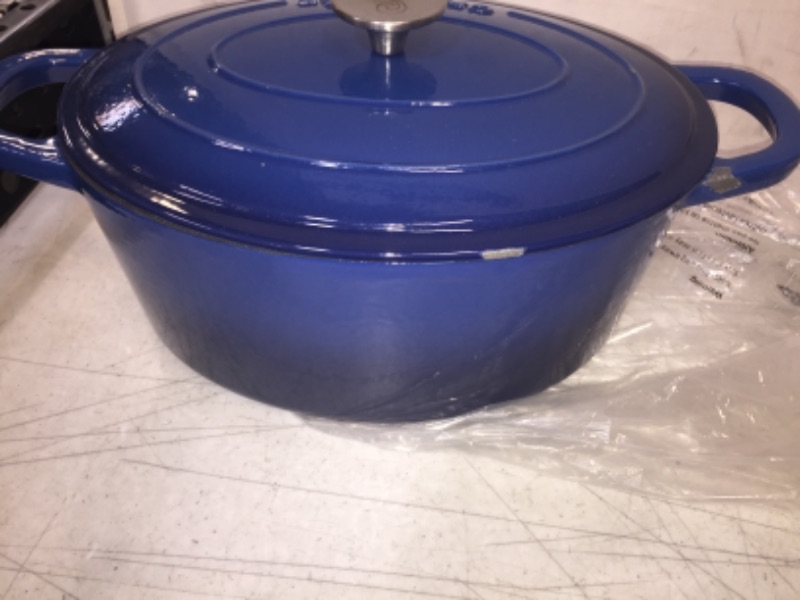 Photo 2 of Enameled Cast Iron Dutch Oven with Lid, Enamel Dutch Oven Pot with Handles, Enamel Cast Iron Dutch Oven Cookware Casserole for Soup, Meat, Bread, Baking (7.5 quart, BLUE)