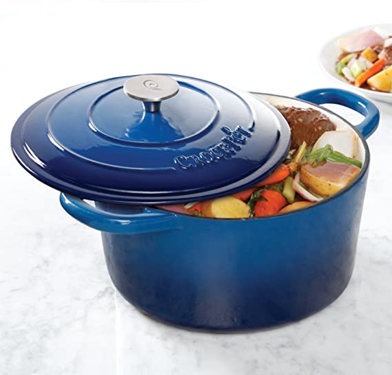 Photo 1 of Enameled Cast Iron Dutch Oven with Lid, Enamel Dutch Oven Pot with Handles, Enamel Cast Iron Dutch Oven Cookware Casserole for Soup, Meat, Bread, Baking (7.5 quart, BLUE)
