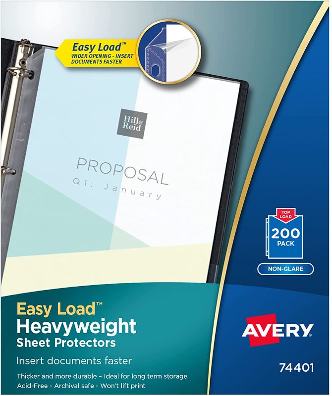 Photo 1 of Avery Heavyweight Non-Glare Sheet Protectors, 8.5" x 11", Acid-Free, Archival Safe, Easy Load, 200ct (74401)
