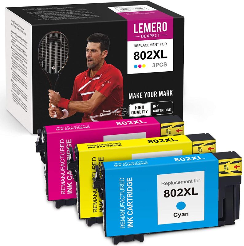Photo 1 of LemeroUexpect Remanufactured Ink Cartridge Replacement for Epson 802 802XL T802XL for Workforce Pro WF-4730 WF-4734 WF-4740 WF-4720 EC-4020 EC-4030 EC-4040 Printer (Cyan, Magenta, Yellow, 3-Pack)
