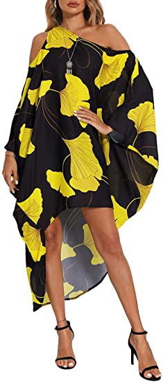 Photo 1 of BB&KK Women's Summer Maxi Long Cold Shoulder Loose Kaftan Flowy Batwing Beach Cover Up Dress, ONE SIZE 