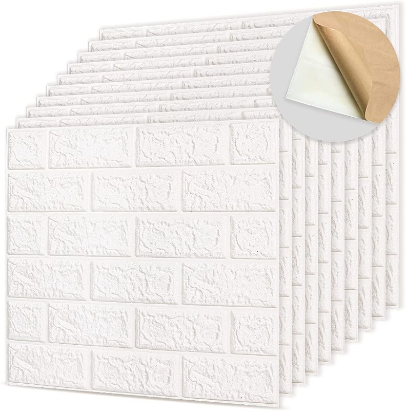 Photo 1 of YunZhuo 20 Pcs 3D Wall Panels Peel and Stick, Soft PE Foam with White Faux Brick Textured Self-Adhesive Waterproof Wallpaper, for livingroom/Basement & Bedroom Wall Decoration
