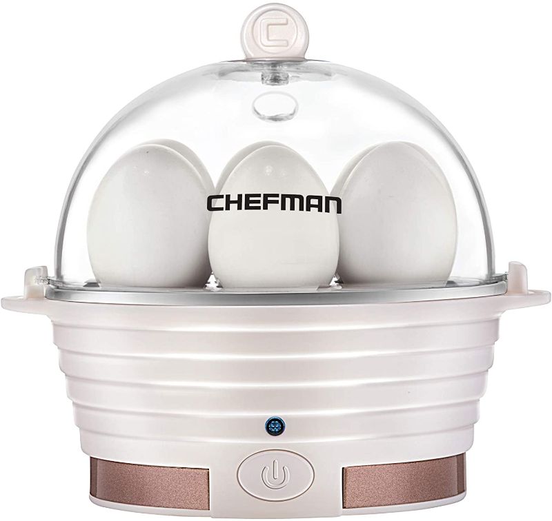 Photo 1 of Chefman Electric Egg Cooker Boiler Rapid Poacher, Food & Vegetable Steamer, Quickly Makes Up to 6, Hard, Medium or Soft Boiled, Poaching/Omelet Tray Included, Ready Signal, BPA-Free, Ivory
