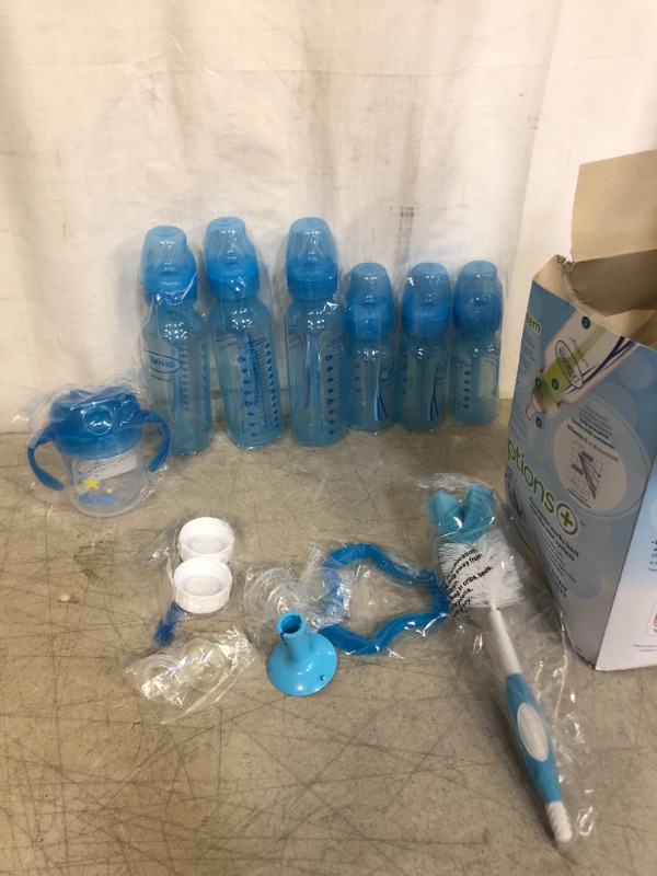 Photo 2 of Dr. Brown's Options+ First Year Anti-Colic Bottle Gift Set with Sippy Cup, Baby Bottle Brush and Teether - Blue
