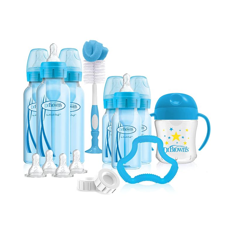 Photo 1 of Dr. Brown's Options+ First Year Anti-Colic Bottle Gift Set with Sippy Cup, Baby Bottle Brush and Teether - Blue
