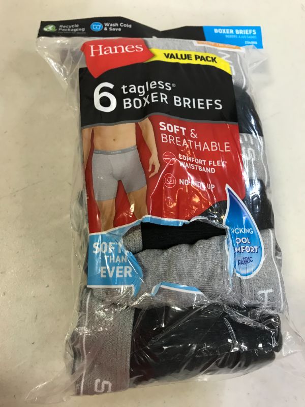 Photo 1 of HANES 6 TAGLESS BOXER BRIEFS VALUE PACK M/M 32-34" DAMAGES TO PACKAGING 