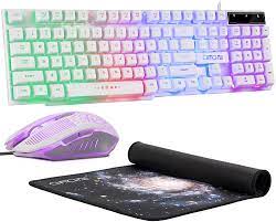 Photo 1 of Gaming LED Backlit Keyboard and Mouse Combo CHONCHOW USB Wired Rainbow Key Board Mice Set Mechanical Feeling Compatible with PS4 PC Windows Mac Black (White Combo)
