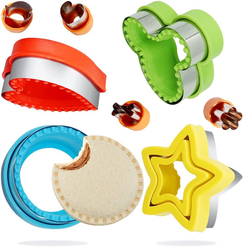 Photo 1 of 8PCS Sandwich Cutter and Sealer Set, Bread Sandwich Decruster, Uncrustables Maker, Pancake Maker DIY Cookie Cutters for Kids, Great for Lunchbox and Bento Box, Round Heart Star Mickey Press Mold
