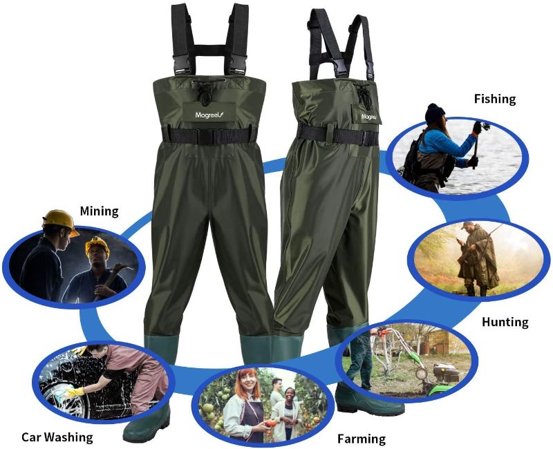 Photo 1 of Chest Waders, Hunting Fishing Waders for Men Women with Boots, Waterproof Bootfoot 70D/210T Nylon Wader for Duck Hunting Fly Fishing, Size 7-Size 14 Green/Camo
