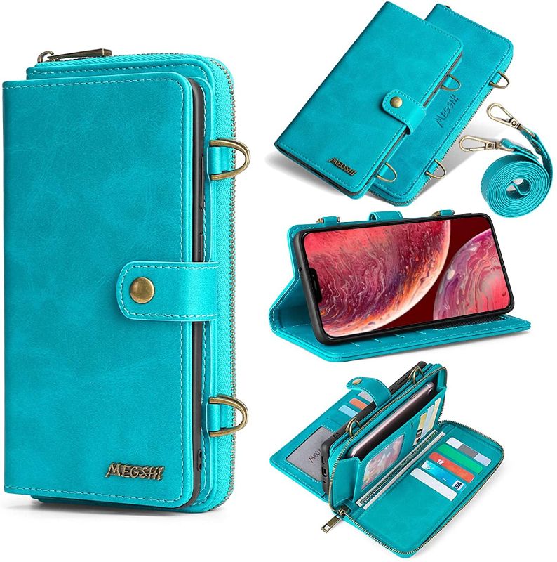 Photo 1 of XRPow Wallet Case for iPhone  Pro 6.1" [2 in 1] Magnetic Detachable Wallet Purse [Crossbody Chain] Durable [PU Leather] Zipper Handbag Folio Flip Card Solt Protection Back Cover - Blue
