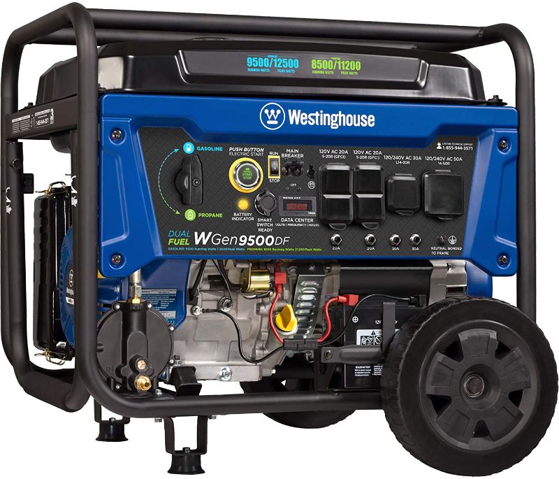 Photo 1 of Westinghouse Outdoor Power Equipment WGen9500DF Dual Fuel Portable Generator 9500 Rated and 12500 Peak Watts Gas or Propane Powered, Electric Start, Transfer Switch & RV Ready CARB Compliant
