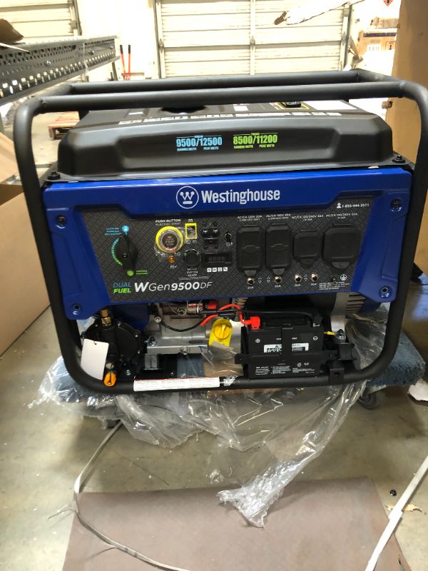 Photo 3 of Westinghouse Outdoor Power Equipment WGen9500DF Dual Fuel Portable Generator 9500 Rated and 12500 Peak Watts Gas or Propane Powered, Electric Start, Transfer Switch & RV Ready CARB Compliant
