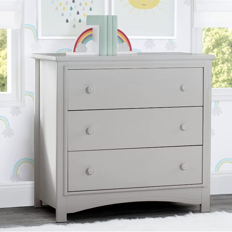 Photo 1 of Delta Children Perry 3 Drawer Dresser with Changing Top, Moonstruck Grey
