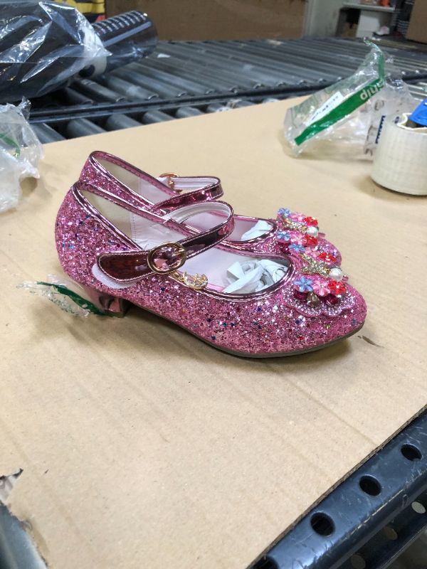 Photo 3 of YING LAN Girl's Princess Cosplay Performance Shoes Sequins Wedding Party Dress Shoes Low Heeled Mary Jane size 035
