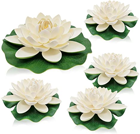 Photo 1 of Artificial Floating Water Lily Foam Lotus Flower for Pond Patio Garden Pool Décor Large Size 5 Pack