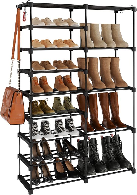 Photo 1 of 9 Tier Large Shoe Rack Stackable, Space Saving Shoe Storage Organizer 36-48 Pairs Vertical Non-Woven Tall Shoe Shelf Sturdy High Boots Rack with Side Pockets for Closet, Entryway and Garage
