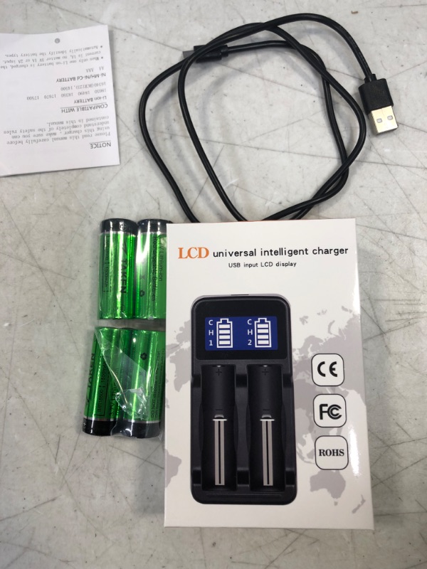 Photo 2 of 18500 Batteries with Charger, TAKEN IMR 18500 1500mAh 3.7V Li-ion Rechargeable Battery with Button Top, 4 Pack 18500 Rechargeable Battery with 2-Ports Charger
