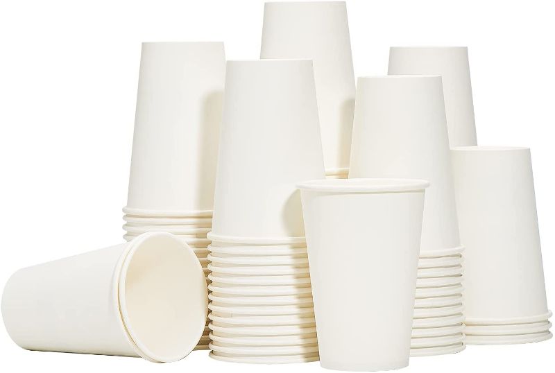 Photo 1 of [12 Oz 100 Pack] Paper Coffee Cups, Disposable Paper Cups, Hot Cups, Improved 12 oz Cup Body(white)
