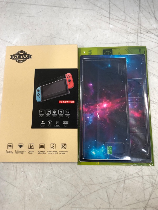 Photo 3 of  Full Set Protective Stickers+2Pcs Screen Protector for Nintendo Switch, Customized Vinyl Decal Skins for Switch OLED Console & Joycon & Dock & Grip Protection Kit-Blue Purple Galaxy