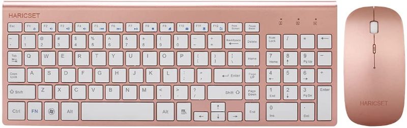 Photo 1 of Wireless Keyboard and Mouse Combo, Full-Sized Ultra-CompactKeyboard with Number Keypad and Adjustable DPI Mouse for Windows, Mac OS Office Computer (Rose Gold)