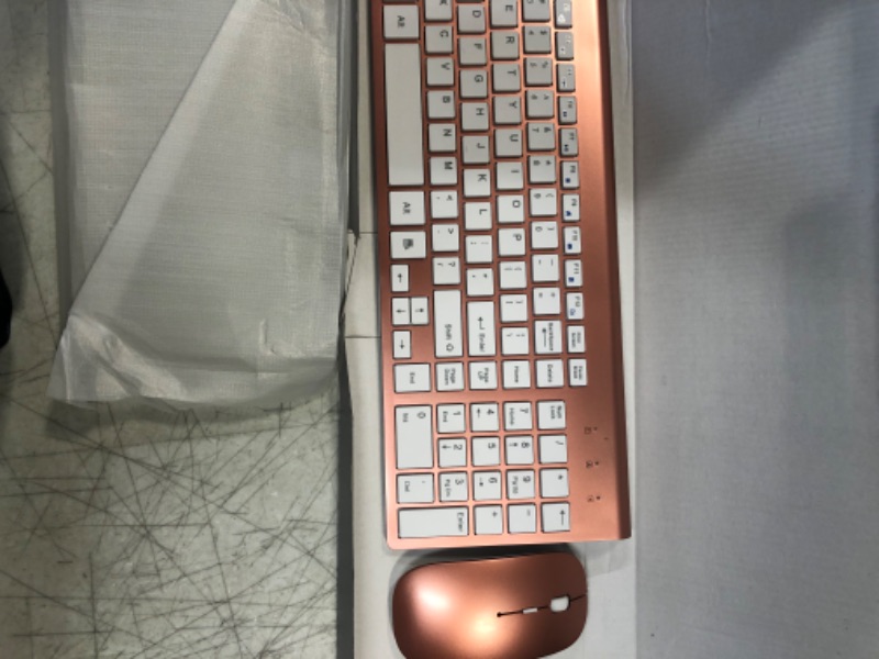 Photo 4 of Wireless Keyboard and Mouse Combo, Full-Sized Ultra-CompactKeyboard with Number Keypad and Adjustable DPI Mouse for Windows, Mac OS Office Computer (Rose Gold)