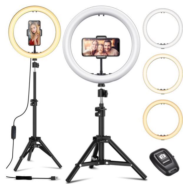 Photo 1 of 12" Selfie Ring Light with Tripod Stand - Dimmable Desktop Ringlight with DIY Ports, Circle Light LED Camera Lighting for Live Stream/Makeup/YouTube/TikTok, Compatible with iPhone Android